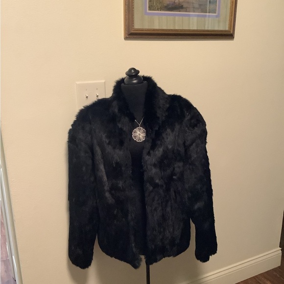 Mademolselle furs vintage L genuine black rabbit fur mob wife quiet luxury coat - Picture 1 of 14
